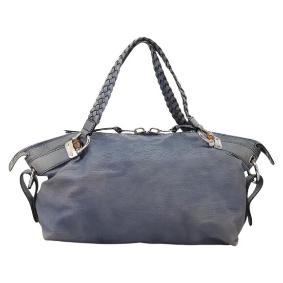 GUCCI Bamboo Tote Bag Leather Blue Silver - Picture 3 of 16